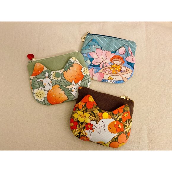 Rabbit & strawberry Coin Purse – Zipper Pouch Gift for Cat and Bunny Lovers - Picture 3 of 9